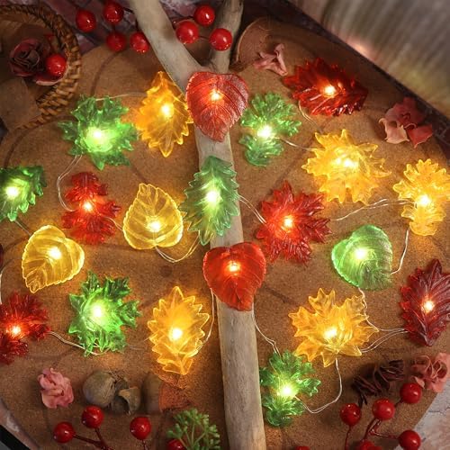 Fall Decoration for home Maple Leaf Lights Thanksgiving Maple Oak Garland Decorative Fairy Lights Battery Operated String Lights Autumn Holiday Decoration 30LED 10ft Christmas Window Room Decor by ENLACERAY