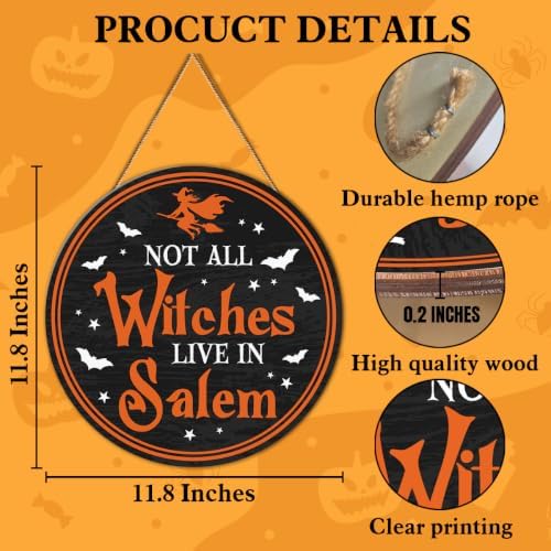 Halloween Witch Door Decor Not All Witches Live In Salem Sign Witchy Halloween Decoration Wreath Wooden Hanger for Front Door Porch Wall Indoor Home Office Kitchen Decor - Image 2