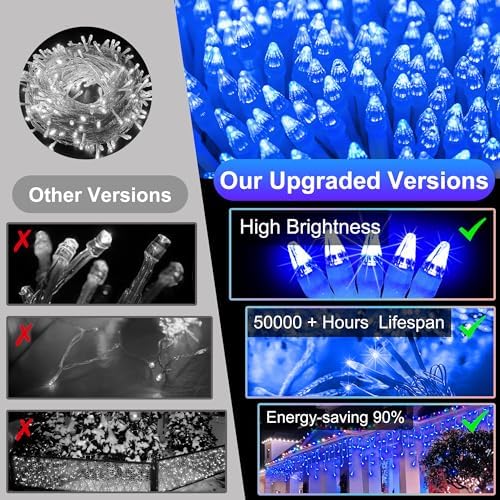 QUHUATU 810 LED 82FT Christmas Icicle Lights, 180 Drops, 12 Modes, Blue - Image 6