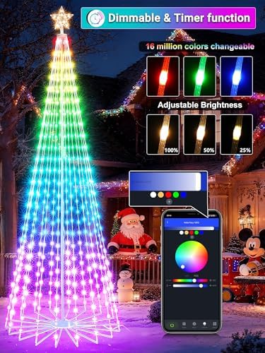 Flacchi Smart Christmas Outdoor Tree Lights - Star Tree Topper with Removable Bracket, App Control, Sync with Music, Waterfall Colored Lighted for Holiday Decorations (8.8FT/ Rope Lights) - Image 3