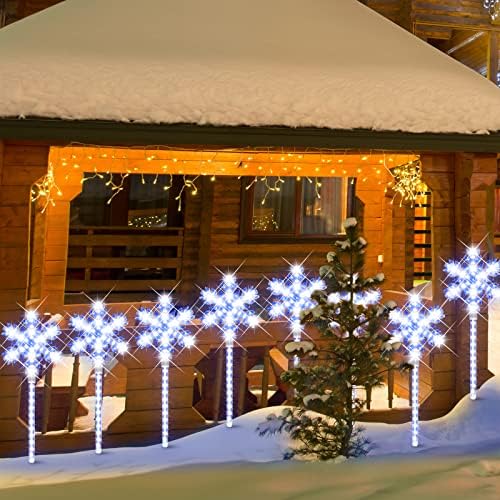 LAMPHOME Shooting 17" 568LED Snowflake Lawn Stake Light Super-Bright White and Blue 4 Stakes Total Christmas Outdoor Decoration with UL Standard Adaptor for Outdoor Pathway Lawn Holiday Party Home - Image 5