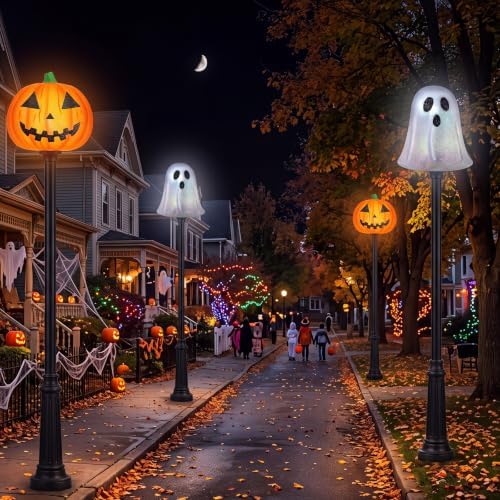 Aurelema Halloween Pumpkin Ghost Porch Light Cover - Flexible Light Cover Classic Shape for Home Fixtures Outdoor Decoration (2 Pcs,Pumpkin and Ghost) - Image 5
