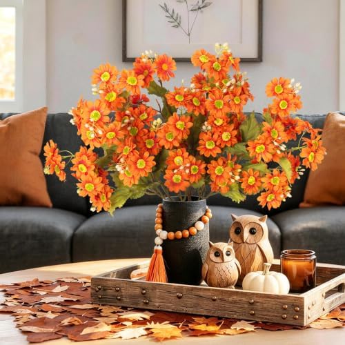 INQCMY 6 Pcs Artificial Fall Flowers for Outdoors UV Resistant Faux Mums - Image 7