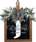 Last Name Year Round Front Door Wreath Front Porch Decoration 26 Letter Welcome Sign with Eucalyptus Garland and Bow Spring Wreaths for Front Door Outside Hanger Garland（J） by YICORIP