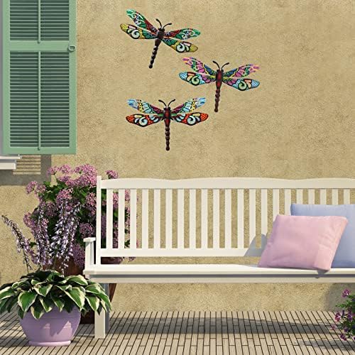 Metal Dragonfly Wall Decor，Outdoor Patio Fenxce Wall Art,Hanging Decorations for Living Room, Bedroom, 3 Pack - Image 3