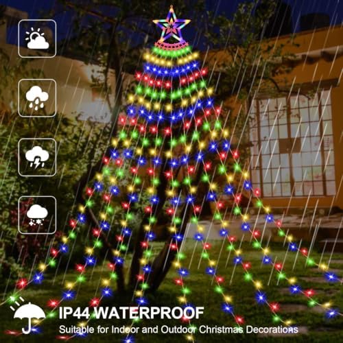 Christmas Decoration Lights, Outdoor Christmas String Lights 320 LED 11.5Ft Waterfall Tree Light with Big Star Topper Waterproof 8 Light Modes for Xmas New Year Holiday Yard Outdoor Indoor Decor - Image 7