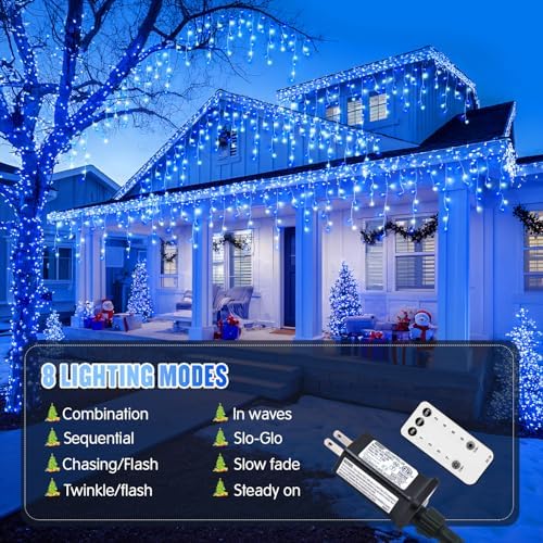 JMEXSUSS 400 LED 38.8 Ft Blue & White Icicle Christmas Lights for Outside - Image 4