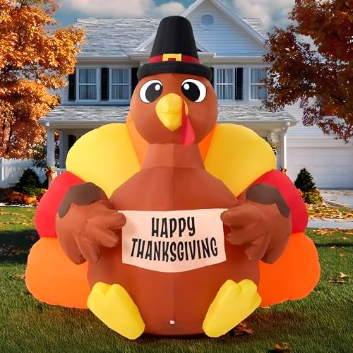 JOIEDOMI 6FT Thanksgiving Inflatable Turkey Decoration Outdoor, Light Up Inflation Turkey with LED, Happy Thanksgiving Blow Up Yard Decorations for Outside, Yard, Garden, Lawn, Party Supplies - Image 7