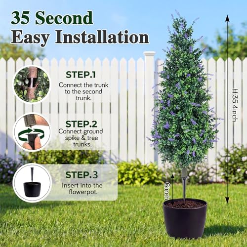 PATIO CHOICE 3ft Artificial Topiary Trees with Lavender Set of 2 Outdoor Faux Plants Artificial Realistic Fake Bushes Decorations for Outdoor Front Porch Garden (Lavender, 36in) - Image 3