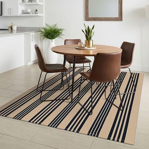 KILOCOCO Striped Rug 4x6 ft Washable Woven Front Door Rug, Brown and Black - Image 3