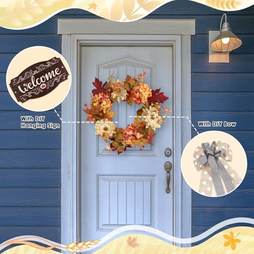 Fall Wreaths for Front Door Decor Artificial Flower, 20" Chrysanthemum - Image 3