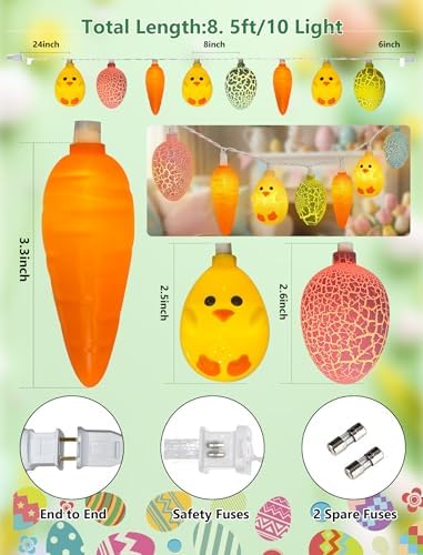 GOOTHY 8.5Ft Outdoor Easter Cracked Egg Chicken and Carrot String Lights Plug in, Hanging Easter Decorations Pastel Lights for Indoor Outdoor Spring Themed Party Patio Garden Birthday Home Decor - Image 2