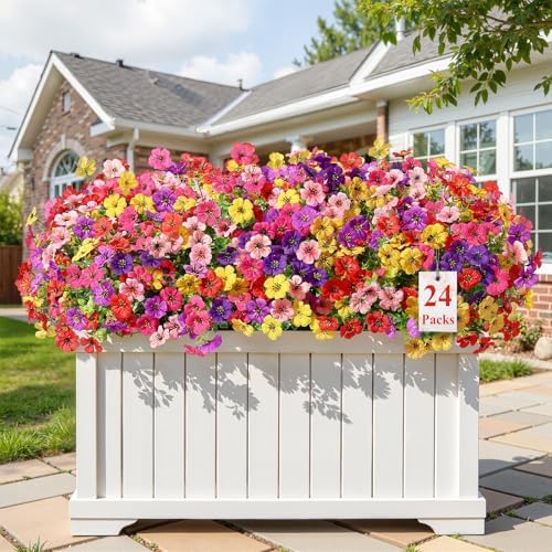 Alupssuc 24 Bundles Artificial Daisy Flowers UV Resistant for Outdoor Decor by Alupssuc