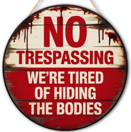 Halloween Decorations Wood Door Sign, Funny Vintage No Trespassing Wooden Hanging Sign for Halloween by FDLLAUS