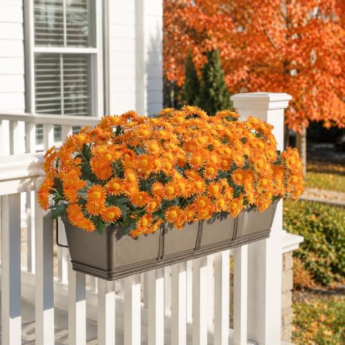 HyeFlora Artificial Fall Faux Mums Flowers Outdoor Plants for Decoration, 6 Bundles Fake Silk Orange Gerbera Daisy Flowers UV Resistant Look Real for Planter Outside Front Door Porch Patio Balcony - Image 3
