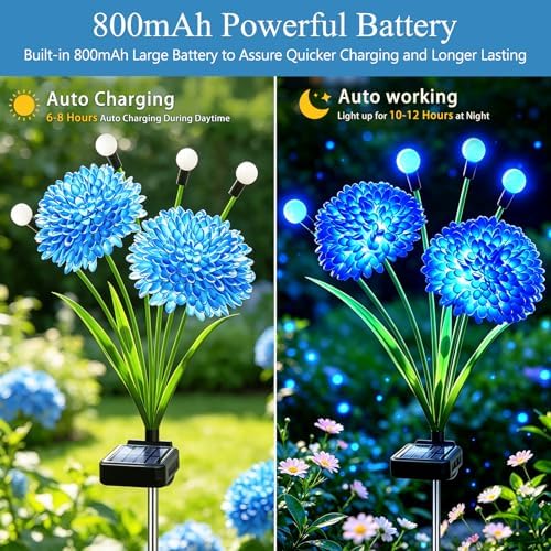 Solar Firefly Lights Outdoor Waterproof, 4 Pack Blue Solar Flowers Swaying Lights With Flowers, Flower Light Garden Decor for Outside Yard Patio Halloween Christmas, Gifts for Women Grandma - Image 3