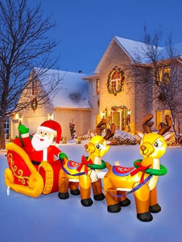 8 Feet Long Christmas Inflatables Elk, Kalolary Santa Sleigh Inflatable - Image 3