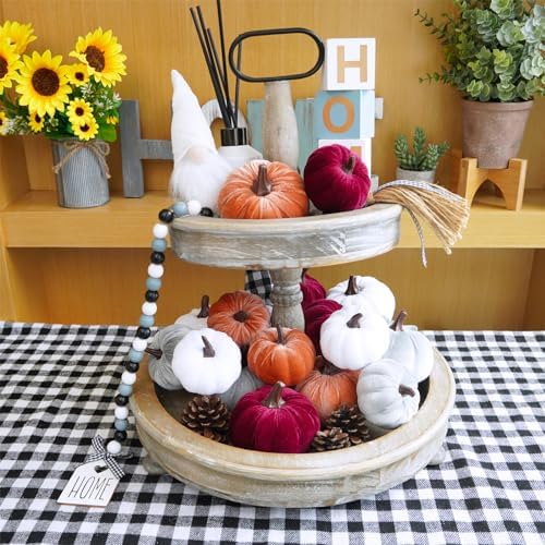 Winlyn 16 Pcs Assorted Fall Artificial Velvet Pumpkins Small Decorative Fabric Rustic Foam Pumpkins in Burgundy Bronze Gray White for Autumn Wedding Halloween Thanksgiving Table Centerpiece - Image 7