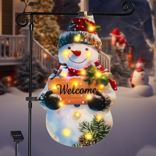 12x18 Solar Christmas Snowman Garden Flag, Outdoor Decor by Bringingjoytoyourhomelife