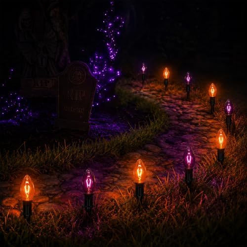 Halloween Pathway Lights with 10 C9 Incandescent Glass Bulbs by Konictom