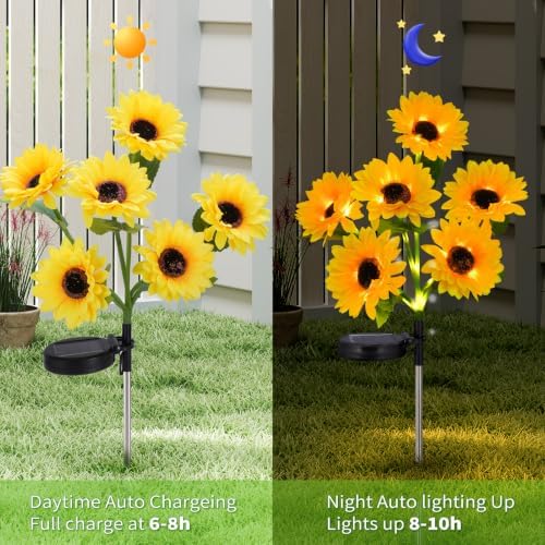 Sunflower Solar Lights Outdoor, Garden Decor, 4 Pack - Image 3