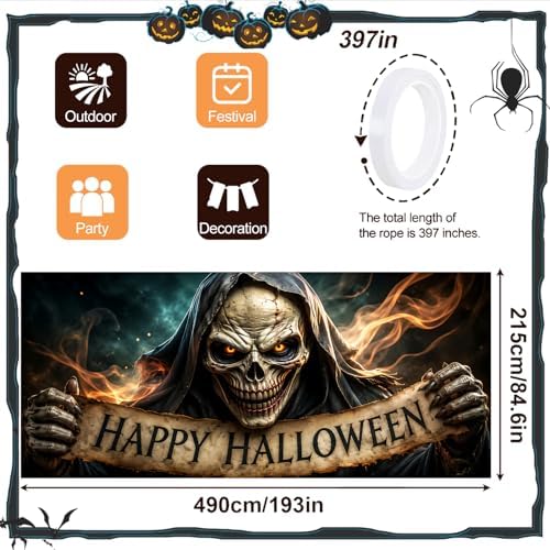 7 x 16 ft Vintage Skull Halloween Garage Door Decorations Halloween decorations Witch Door Cover, Hanging Banner Cauldron Backdrop Mural for Home - Image 4