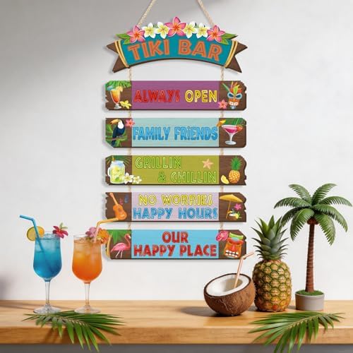 HOURIA Funny Tiki Bar Welcome Hanging Wood Sign,Tropical Hawaiian Luau Party Decorations(11.4"X21"),Funny Summer Tiki Bar Decor, Carnival Aloha Decoration for Outside Patio Backyard Beach - Image 2