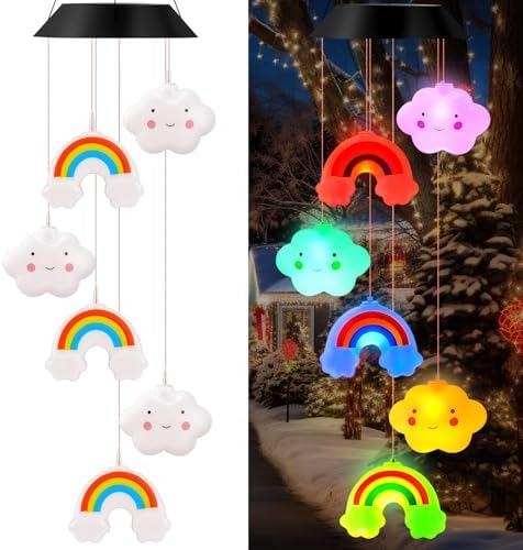 GlikCeil Rainbows Solar Wind Chimes 27.5inch Outside Waterproof Hanging LED for Yard, Pajama Party, Color Changing Lights(Clouds, Rainbows) by GlikCeil