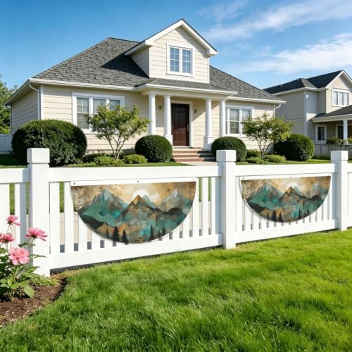 Mountains Sun Tree Semicircular Hanging Decorative Bunting Flag 2pcs - Image 5