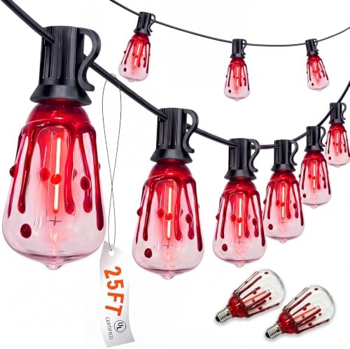 25Ft Halloween LED String Lights Outdoor with 25 ST38 Red Blood Drop Lights, Connectable Halloween Patio Lights for Indoor Outdoor Backyard Garden Halloween Christmas Party Decor by Doratale