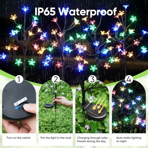 4 Pack Solar Lights Outdoor Waterproof, Garden Lights Solar Flowers - Image 2