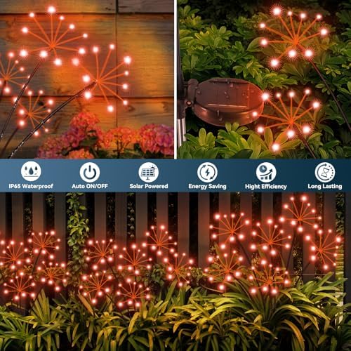 Solar Garden Lights 2 Pack Waterproof Swaying Starburst Lights Orange - Image 4