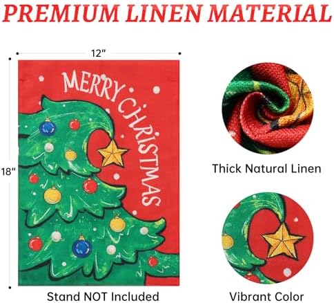 Lighted Merry Christmas Garden Flag 12 x 18 Inch Double Sided for Outside,Solar Light Up Christmas Tree Yard Flag Holiday Outdoor Decoration - Image 4