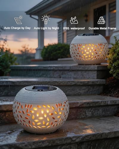 Solar Lanterns Outdoor Waterproof, Flickering Flame Solar Table Lantern - Image 5