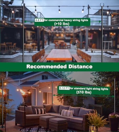10ft String Light Poles for Hard Surfaces, Light Poles for Outdoor String Light, Perfect for Garden, Backyard, and Patio Lighting Stand for Parties, Wedding - Matte Black Finish - 2 Pack - Image 3