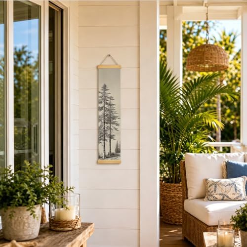 Pine Tree Porch Decor Banner, 31.5 x 7.8 Inch Canvas Hanging Banner with Wooden Rods, Black and White Forest Wall Accent for Cabin Entryway, Patio, Indoor Outdoor Display - Image 6