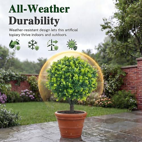 PATIO CHOICE Topiary Trees Artificial Outdoor Boxwood Ball Trees with Ground Spike Set of 2 22" Fake Outdoor Plants Faux Bushes and Shrubs Decorations for Outdoor Indoor Front Porch Garden - Image 6
