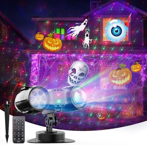 3 in 1 Halloween Christmas Projector Lights Outdoor 21 HD Effects (3D Ocean Wave + Patterns+Red Green) Waterproof with Timer Halloween Landscape Lights for Indoor Holiday by SmartDawn
