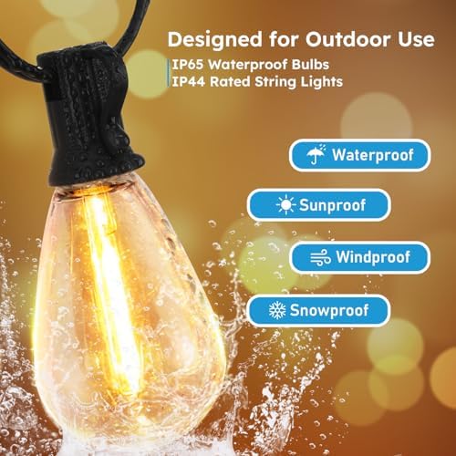 GvvooHome LED Outdoor String Lights, 300FT Waterproof Patio Lights with 92 Shatterproof S11 Plastic Bulbs, 2700K Warm White Edison Hanging Lights for Backyard, Garden, Porch, Bistro - Image 5