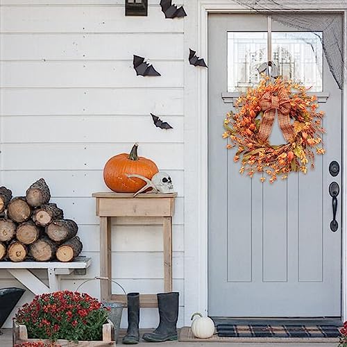 Idyllic 18 Inches Artificial Fall Wreath, Autumn Decoration with Berries & Leaves, Thanksgiving Harvest Front Door Wreath for Home Farmhouse Halloween Thanksgiving Day Festival Celebration Decor - Image 5