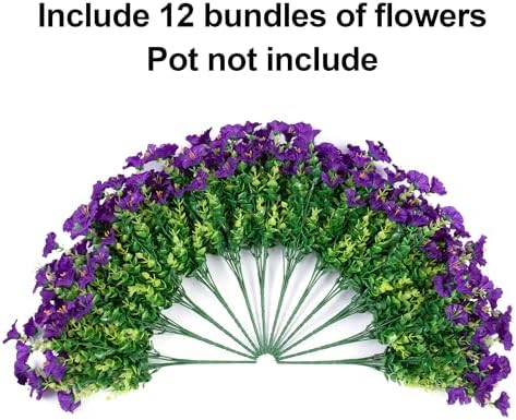 Artificial Flowers Fake Plants for Outdoors Fall Decor, 12 Bundles Purple Silk Morning Glory with Eucalyptus Realistic UV Resistant Faux Flowers Greenery for Outside Planter Yard Garden Home Indoor - Image 5