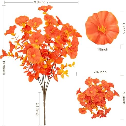 Artificial Fall Flowers for Outdoor 16 Bundles Morning Glory, Autumn Red - Image 2