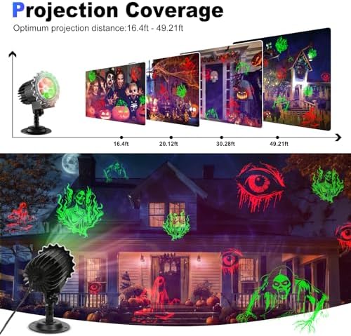 Matekxy Halloween Projector Lights Outdoor, 2025 Upgraded 3D Brighter Green&Red Decoration LED Light, Landscape IP44 Waterproof Holiday Lamp for Xmas Parties Garden Patio Indoor - Image 3