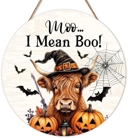 Highland Cow Halloween Decor Witchy Cow Moo I Mean Boo Door Sign by Unknown