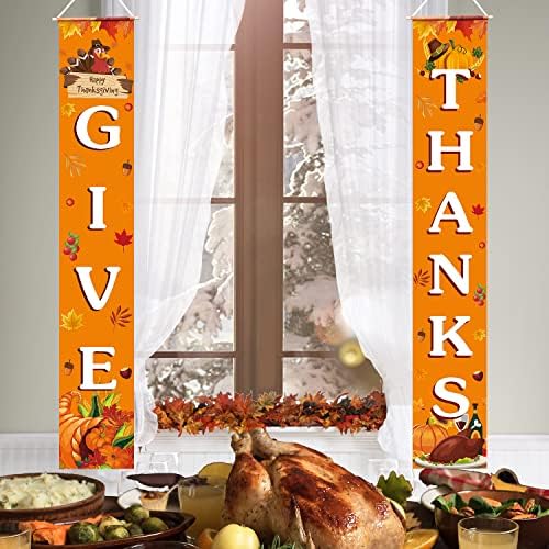Thanksgiving Decorations GIVE THANKS Banner Porch Door Sign Autumn Fall Welcome Banner For Indoor Outdoor Wall Thanksgiving Decorations For Home - Image 3