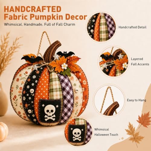 Autumn Retro Patchwork Pumpkin Door Hanging with Lights，I - Image 2