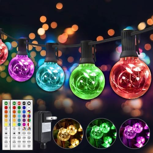 OMIKA 50FT Outdoor String Lights, Patio Light Outdoor Waterproof with 50+2 Shatterproof Dimmable G40 Bulbs, Color Changing LED Outside Light Connectable Hanging Lights for Pergola Backyard Party by OmikaStarryEver