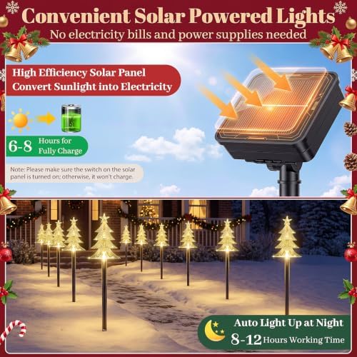 TOWPONICS Solar Christmas Tree Pathway Lights Outdoor Decorations, 5 PCS - Image 3