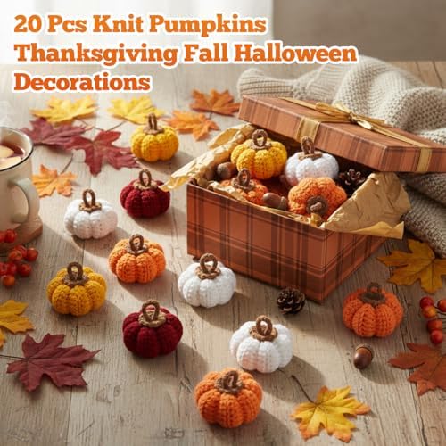 Remagr 20 Pcs Knit Pumpkins Fall Decor 2 Inch Thanksgiving, Orange Series - Image 5
