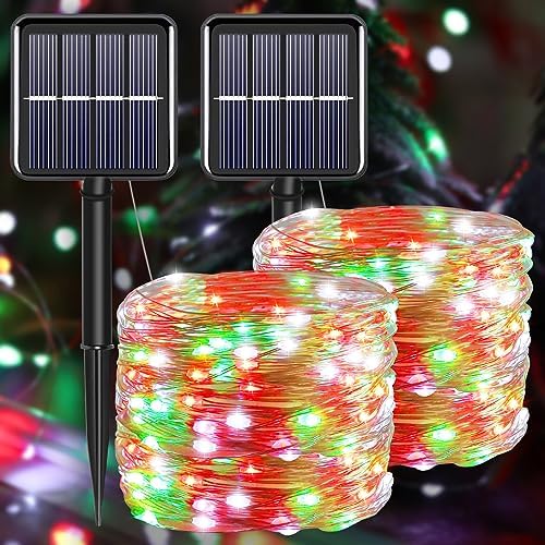 Solar Christmas Fairy String Lights, Red White Green 100Led Outdoor by YAOZHOU